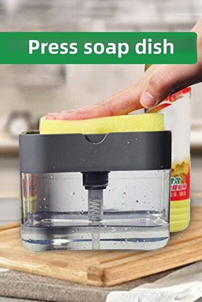 Buffer Push-on Practical Liquid Soap Dispenser Pump and Dishwashing Sponge Reservoir 4 Pieces