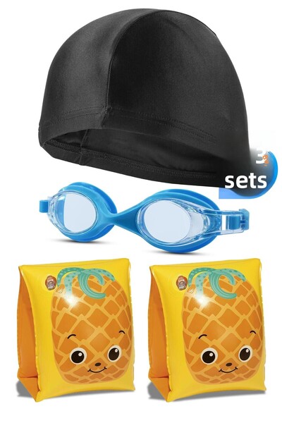 Telvesse 3 قطع من قبعة السباحة للأطفال باللون الأزرق المقاومة للماء للسباحة ا...