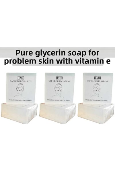 HMD BİTKİSEL KOZMETİK Glow Pure Glycerin Soap with Vitamin E for Problematic Skin, Repairing, Nourishing, Moisturizing, Natural and Transparent