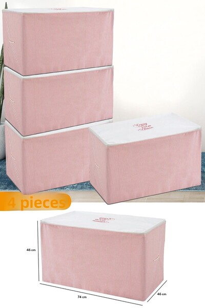 Serstil 4 τεμάχια - Μεγάλη ροζ ριγέ τσάντα - 74 x 46 x 46 cm