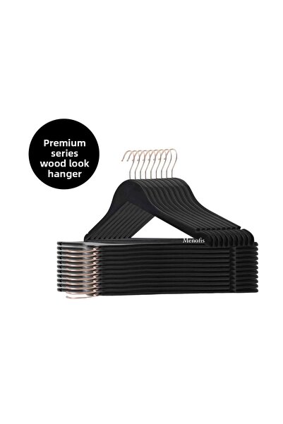 menofis Black Wooden Look Hanger 50 Pieces Special Gold Hook Series