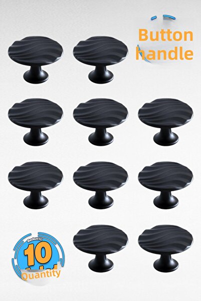 Badem10 10 Pcs Wave Button Matte Black Furniture Kitchen Drawer Cabinet Cupboard Cover Metal Handle Handle Handles