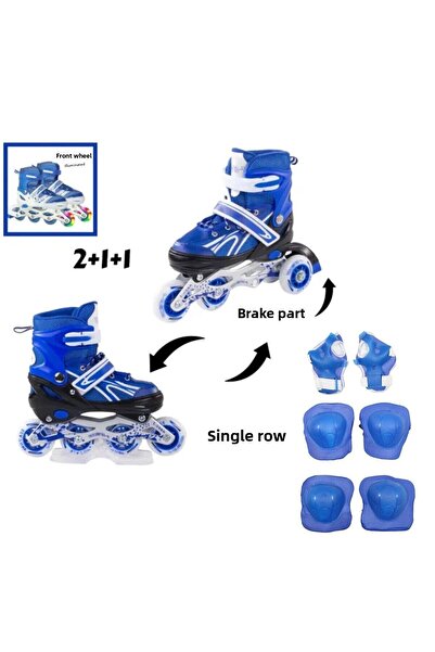 YILDIRIM OYUNCAK Silicone Roller Skates Adjustable Roller Skates Lighted Children's Skates - Set of 2 with Knee Pad and Elbow Pad Protection