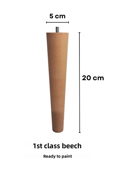 Altın İş Ahşap Entegre 5X5X20 cm Wooden Conical Leg Children's Study Desk Leg, Coffee Table, Set of 4 with Hard Plastic Apparatus