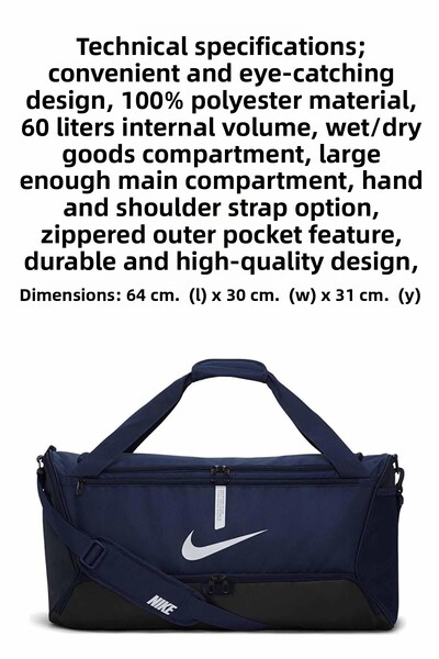 Nike Τσάντα γυμναστικής B7 (M) 60 LT 64(L)x30(W)x31(H) Unisex αθλητική και ταξιδιωτική τσάντα NK8090RS-Navy Blue