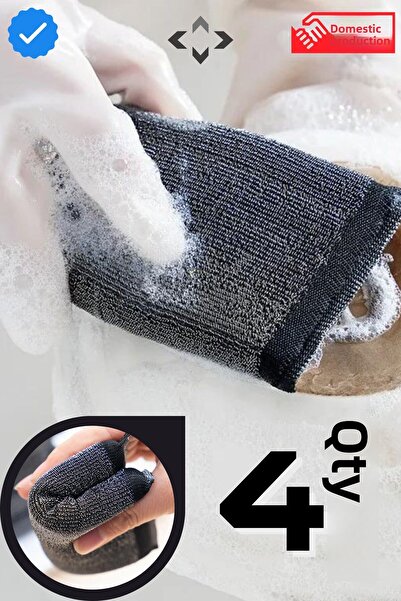 LİGROUND سوبر إينوكس 4 قطع إسفنجة أطباق من الفولاذ المقاوم للصدأ، إسفنجة تنظي...