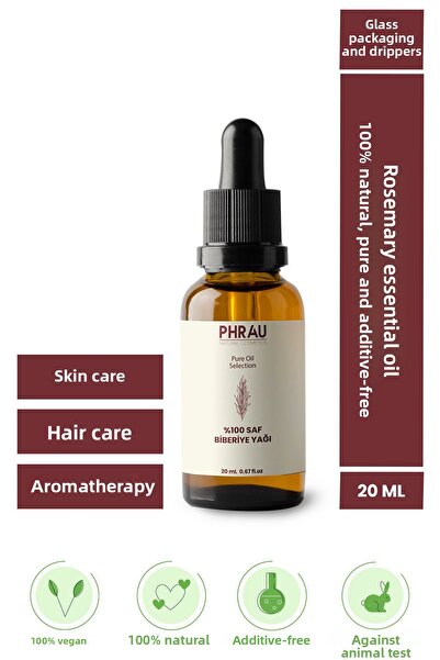 Phrau 20 مل زيت إكليل الجبل العطري النقي والطبيعي 100%