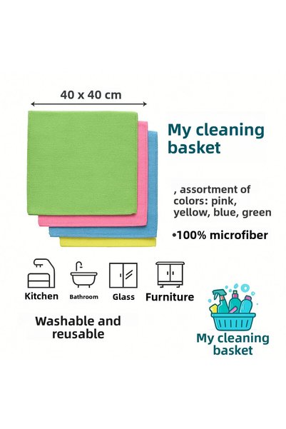 temizliksepeti Microfiber Cleaning Cloth - 5 Pieces - 40X40 cm |   High Absorbency – Colorful Multi-Purpose Cloth