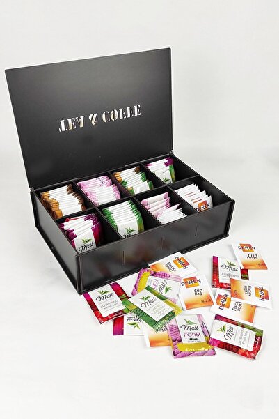 woodsia صندوق شاي خشبي مكون من 8 أقسام حاوية تخزين شاي الأعشاب (أسود)