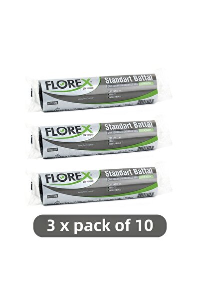 Florex كيس قمامة قياسي كبير الحجم 72 × 95 سم 10 لفات أسود 3 لفات (30 قطعة)