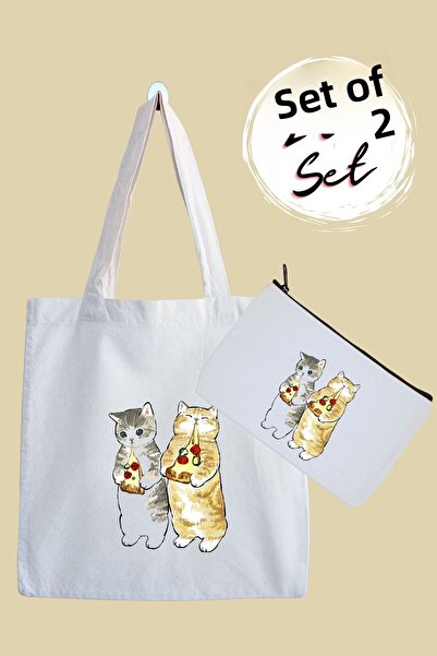 designedfy حقيبة قماش مقاومة للماء وحامل أقلام من بيتزا كاتس، مجموعة من قطعتين