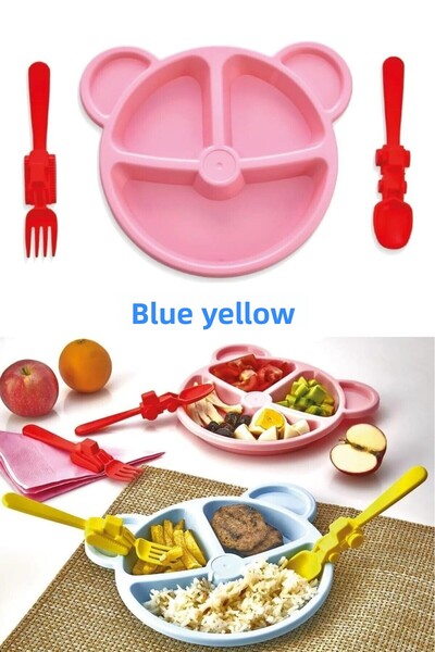 Vi Caro تقديم الطعام بمقصورة زرقاء، ومجموعة ملاعق شوكة صفراء ومواد بلاستيكية ...