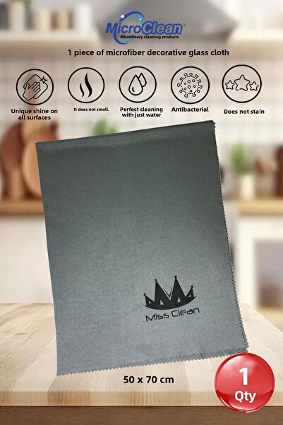 Micro Clean Missclean (1 PC) Microfiber Glass and Cleaning Cloth Gray Large Size 50*70 Cm