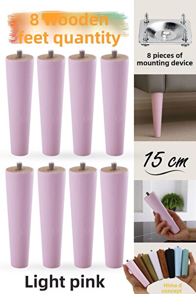 GLASWEN 8 bucăți picioare din lemn, 15 cm, roz deschis, cu dispozitive de fixare cu șuruburi M8, picior de susținere pentru canapea pentru mobilier