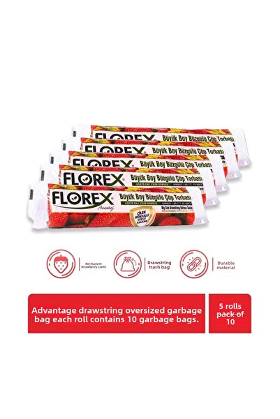 Florex كيس قمامة كبير برباط برائحة الفراولة من سلسلة أدفانتج × 5 لفات
