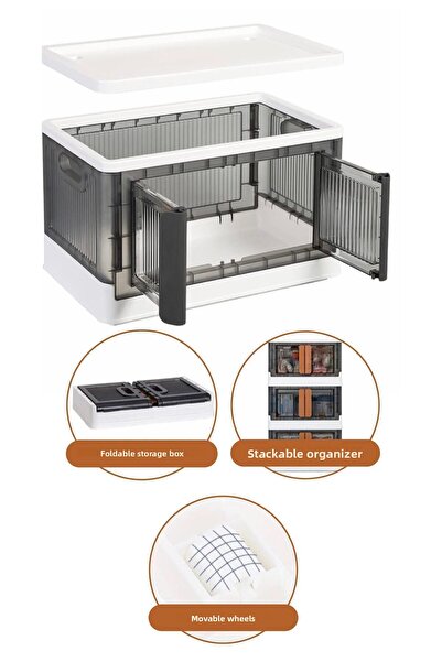 Vienev Stackable Folding Double Lid Organizer Box White