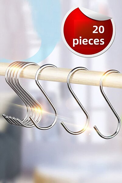 Bundeba Metal S Hook 20 Pieces Cup Mug Hanger Hook Kitchen Bathroom Storage Organizer Stainless Steel