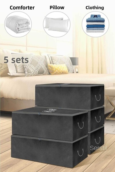 Serstil 5 Pieces - Small Size Black Saddlebag with Print Detail 52 X 28 X 21 Cm
