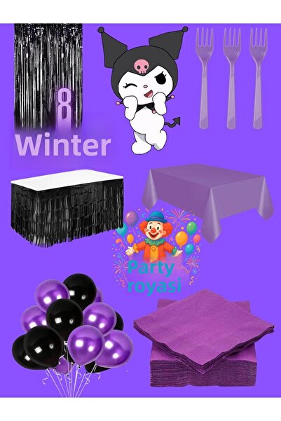 partyrüyası Σετ προμηθειών για πάρτι γενεθλίων με θέμα το Kuromi για 8 άτομα Mod-2