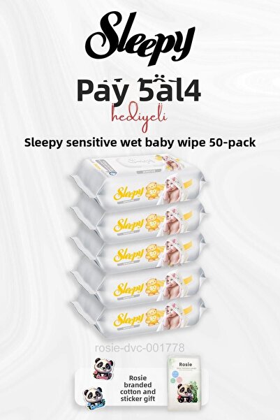 Sleepy مناديل مبللة قطنية للأطفال من روزي - 50 قطعة، اشتري 5 واحصل على 4