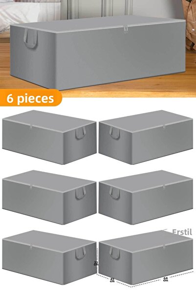 Serstil 6 Pieces - Large Size Bed Base and Sofa Bed Storage Bag 65 X 45 X 22 Cm - Gray