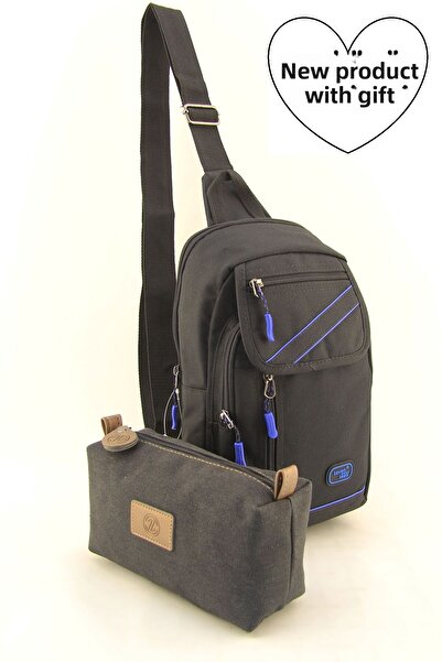 SEVENTEEN Unisex Black Blue Striped Crossbody Back Shoulder Chest Waterproof Messenger Bag (SMALL BAG WITH GIFT)