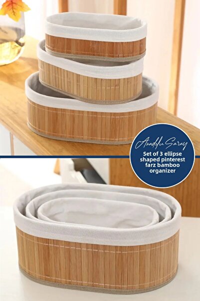 Anadolu Saray 3-Piece Multi-Purpose Pinterest Style Ellipse Shaped Bamboo Organizer |   Multipurpose Organizer