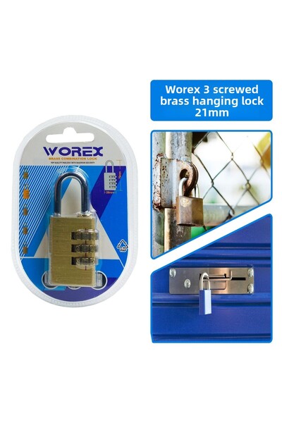 worex قفل نحاسي صلب بقطر 21 مم و3 كلمات مرور
