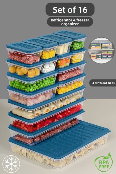 Meleni Home 16 bucăți recipiente de depozitare albastre potrivite pentru cupt...