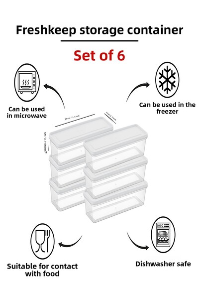 bizimevde 6-Piece Storage Container 1.3 Liter Deep Freezer Microwave Compatible