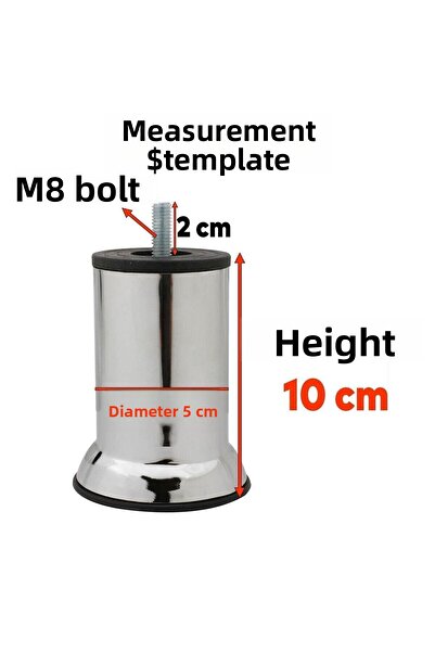 Badem10 Furniture Sofa Base Armchair Support Heightening Leg with M8 Bolt Chrome Metal Feet 10cm 4 Pcs