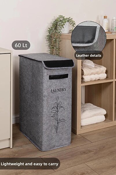 Nisahometeks Luxus filc szennyeskosár hígított bőr részletekkel 25*40*60 cm