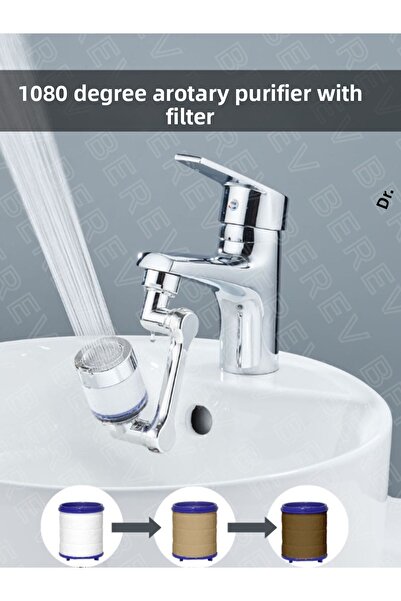 Berev رأس صنبور المطبخ قابل للدوران 1080 درجة، رأس فلتر مطلي بالكروم