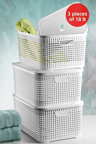 Nandy Home 18 لتر. صندوق تخزين متعدد الأغراض مع 3 أغطية