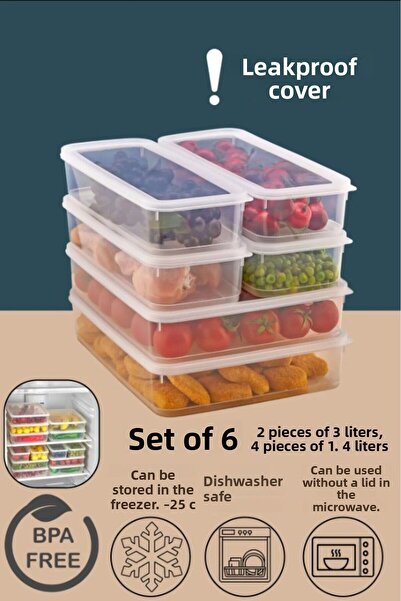 Carat Home Set of 6 Leakproof Fresh Storage Containers 2 Pieces 3000ml 4 Piec...