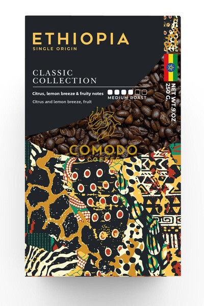 Comodo Coffee قهوة إثيوبيا الفاخرة المختارة باللون الذهبي 250 جرام