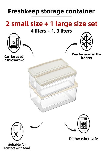 bizimevde 3 Storage Containers (1 Large-2 Medium Size) 4 Liters + 1.3 Liters Deep Freezer Microwave Compatible