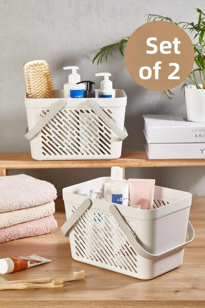 Tugomer 2-Piece Portable Basket Organizer with Handles – Bathroom Kitchen Clo...