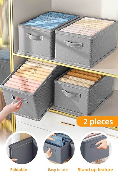 Serstil 2 kusy - Organizér do skříně, Organizér na police, Skládací box na oblečení 45x25x20 cm Šedá