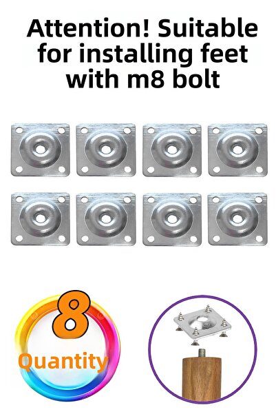 GLASWEN Baza pentru mobilă, scaun, picior pentru masă de cafea, dispozitiv de conectare metalic, bază plată pentru picior cu șurub M8 (8 bucăți)