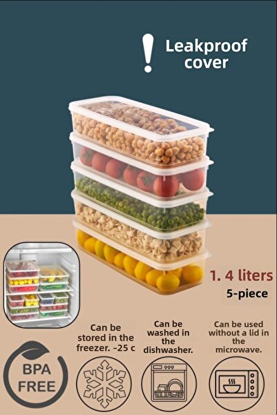 Carat Home 5 Pieces Vacuum Sealed Food Fresh Storage Container Set 1400ml - T...