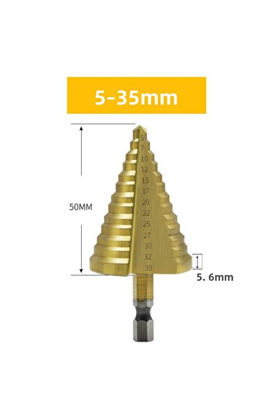 DUTRIEUX مثقاب متدرج من نوع Hexagonal4241-535 HSS 4241 مطلي بالتيتانيوم، أداة حفر كهربائية معدنية من الفولاذ المقاوم للصدأ مقاس 5-35 مم