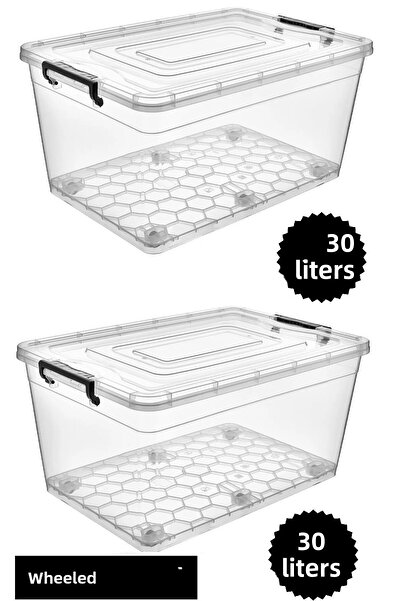 DEEMBRO 2 Pieces 30 Lt Wheeled Storage Box Wheeled Storage Container Large Size Storage 41*60*19 cm