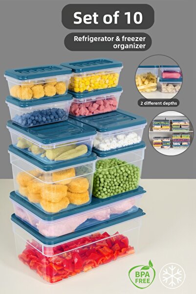 Meleni Home Set de 10 organizatoare albastre pentru frigider - Recipiente pen...