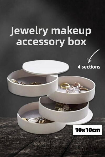 LEON LİFE منظم إكسسوارات المجوهرات ذو 4 طبقات مع نظام دوار - منظم صندوق أسطواني