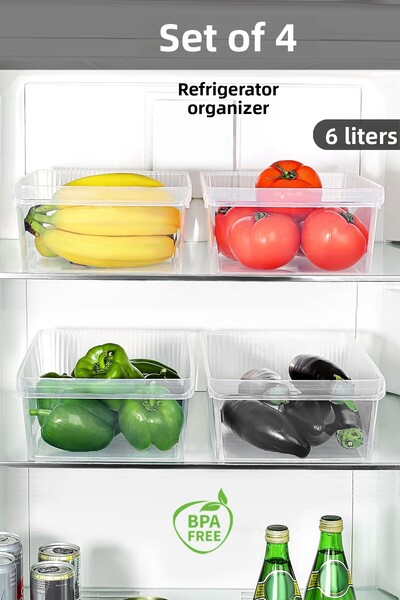 Meleni Home 4 buc Organizator pentru frigider în interiorul dulapului - Recipient pentru depozitarea fructelor și legumelor Coș organizator pentru frigider 6 litri