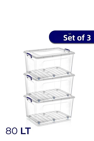 Vienev صندوق شفاف سعة 80 لترًا - صندوق تخزين مكون من 3 قطع