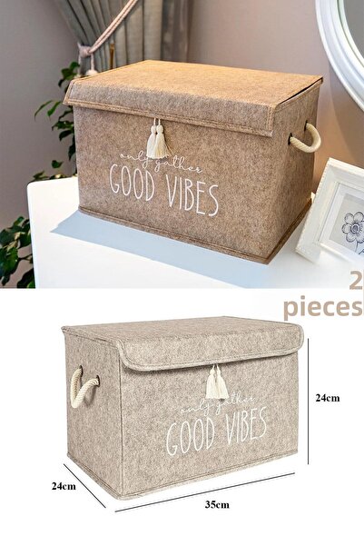 Nisahometeks صندوق تخزين صغير متعدد الأغراض مع 2 غطاء لباد 35x24x24 سم