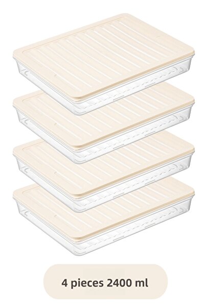 Flash Bazaar منظم ثلاجة مكون من 4 قطع - حاوية تخزين للميكروويف والمجمد، غطاء كريمي، 4 × 2400 مل