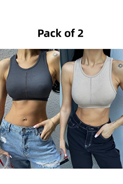 AREF JEANS Women's Athlete Half Tank 2 Pack